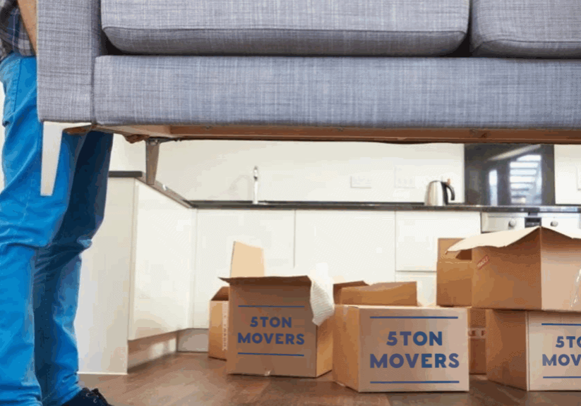 sofa with boxes